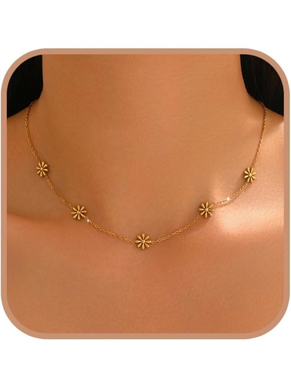 Dainty Gold Daisy Station Necklace - Perfect Gift for Women, Moms & Daughters